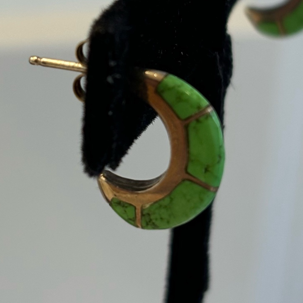 Vintage Sterling Gaspeite Half Hoop Stud Earrings